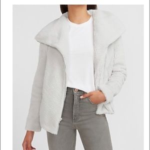 asymmetrical teddy faux fur jacket